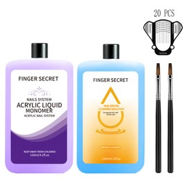 Acrylic Liquid Monomer & Nail Brush Cleaning solution Kit 8oz Monomer Acrylic Nail Liquid Professional Nail Art Brush Cleaning Solution with Acrylic Nail Brushes.Ideal for Nail Salon or Home DIY