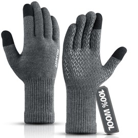 Rahhint Merino Wool Thermal Gloves Men Women Touchscreen Winter Gloves Warm Non-Slip Knitted Gloves with Nap Lining for Running Cycling Driving Work Outdoor Gift, darkgray