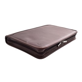 Real Leather Folio Case Zip Around Underarm Bag Brown Ring Binder A4 Pad Portfolio Organiser Arturo