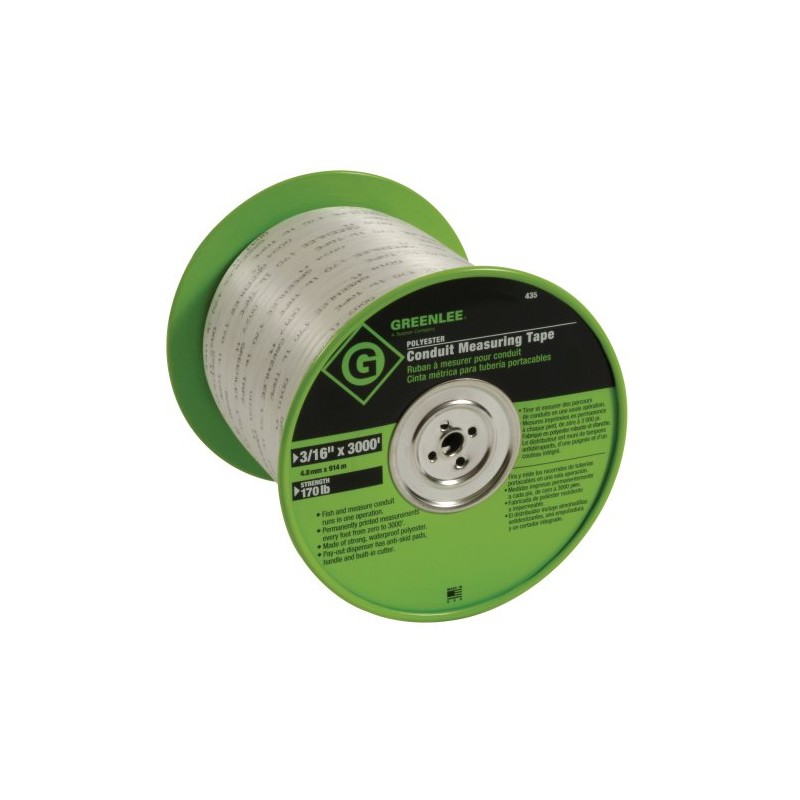 Greenlee 435 Polyester Conduit Measuring Tape, 3/16-Inch By 3000-Feet, White,
