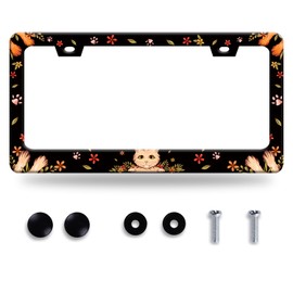 Cute Cats License Plate Frame Colorful Floral Flowers License Plate Frames Animal Funny Auto Accessory Stainless Steel Cat License Plate Decoration for Women Men 12 x 6 Inch