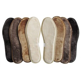 Bellcon Fluffy Fleece Insoles for Women Bamboo Carbon Odor Men Wool Winter Shoes Thick Plush Sheepskin Boots Moccasins and Slippers, Womens 9/ Mens 8 M US, Offwhite/Brown/Coffee/Black