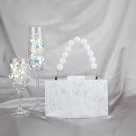 Gripit Elegant Acrylic Clutch Purse with Beaded and Pearl Details for Formal Occasions,White