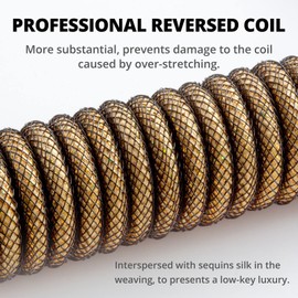 GUNMJO Starlight Coiled USB C Cable for Gaming Keyboard, Double-Sleeved Mechanical Keyboard Cable with Detachable Metal Aviator, 1.5M USB-C to USB-A, Black Color with Gold Aviator Connector