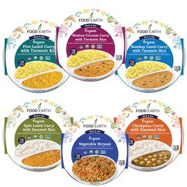 Food Earth Ready to Eat Indian Meals – Six Flavor Variety Pack – Organic, Microwavable, Premade & Quick – Lunch & Dinner Pack (6 Pack)