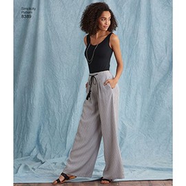 Simplicity Pattern 8389 Women’s Pants with Length and Width Variations and Tie Belt, Paper White, 22 x 15 x 1 cm