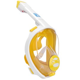 AECIWELL Full Face Snorkel Mask with Latest Dry Top System,Foldable 180 Degree Panoramic View Snorkeling Mask with Camera Mount,Safe Breathing, (Yellow, Large/X-Large)