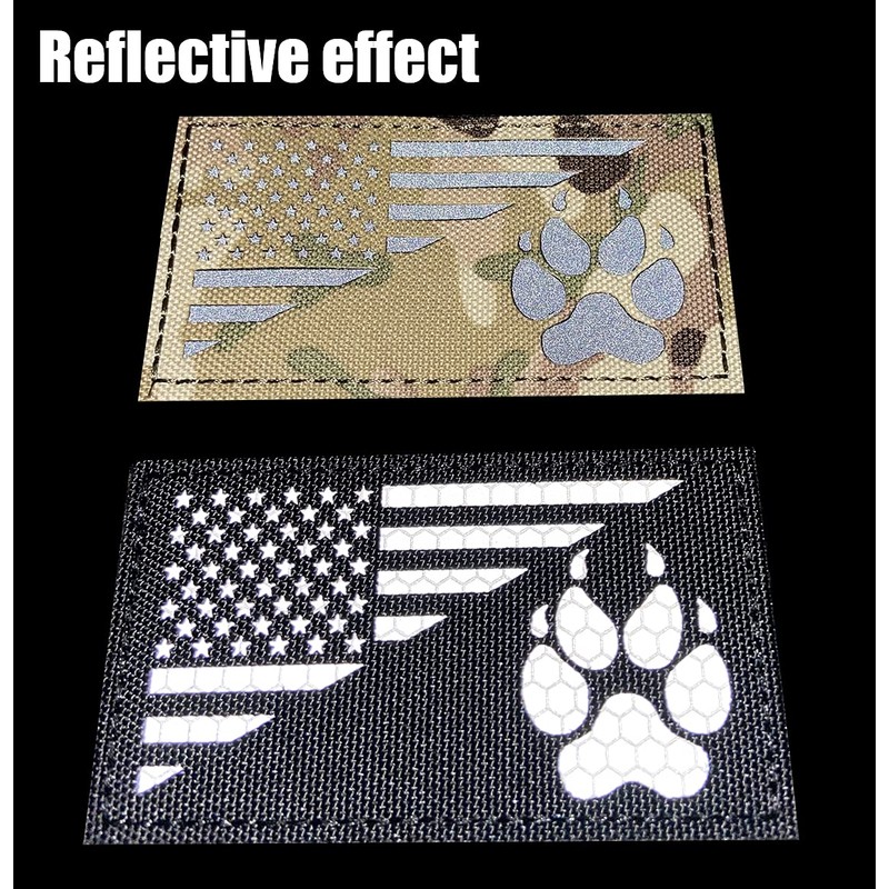 IR Reflective Service Dog Patch US Flag Tactical Dog Paw