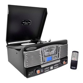 Updated Version Pyle Retro Turntable, Built-in Speakers, Wireless Record Player, Record Player Convert Vinyl to Mp3, CD/Radio/USB/SD/MP3/WMA, 2 Speed Turntable: 33, 45, RPM (Black)