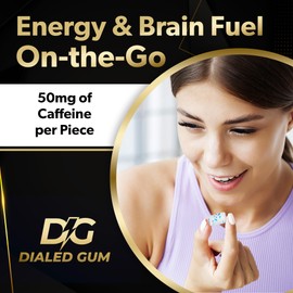 Dialed Energy Caffeine Gum (64pc) | 50mg Caffeine | Sugar Free Focus Supplement with L-theanine + Taurine + Vitamins B6 & B12 | Aspartame Free, 0 Calories | Nootropic Energy - Xylitol Gum | (Cool Mint)