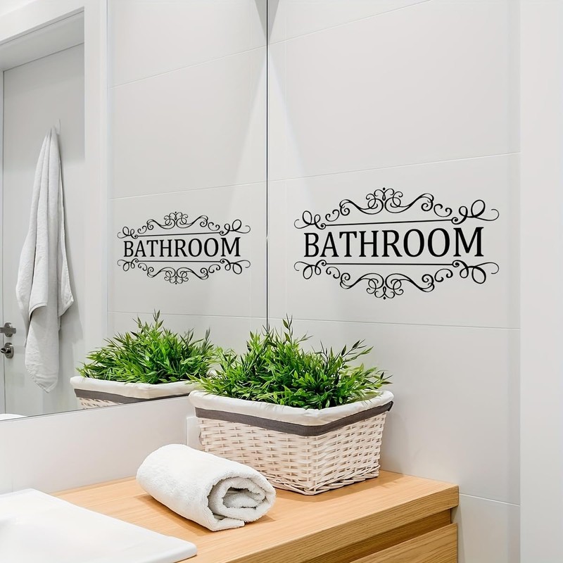 Bathroom Door Wall Sticker, Removable English Letter Signs, Decorative Decal