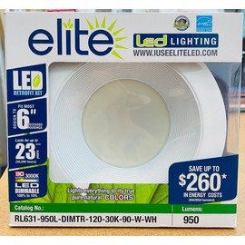 Elite RL631 6" LED Baffle Retrofit Kit, 950 Lumens (White, 3000K)