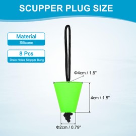 PATIKIL Universal Kayak Scupper Plug Kit, 8 Pack Silicone Scupper Plugs Fit for 0.79" to 1.5" Scupper Holes Drain Holes Stopper Bung with Cord for Kayaks Canoes Yachts, Green