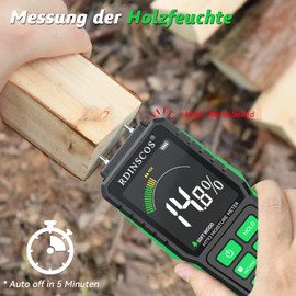 RDINSCOS Feuchtigkeitsmessger?t Wiederaufladbar Holzfeuchtemessger?t Feuchtigkeitsmesser Detector Pin-Typ Feuchtigkeitsdetektor mit 4 Modi Feuchtemessger?t fr Holz,Brennholz,W?nde,Baustoffen
