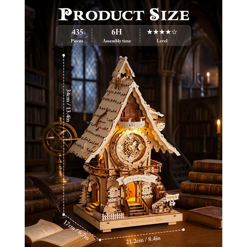 ROKR 3D Wooden Puzzles for Adults,Wooden Clock Model kit,435 Piece