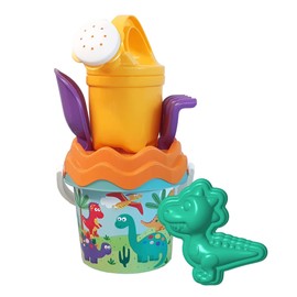 Dino Baby Eimergarnitur, Sandspielzeug, 6 Teile, Eimer, Sieb, Sandform, Schaufel, Rechen, Gießer, 11cm, D:14cm, ab 10 Monate