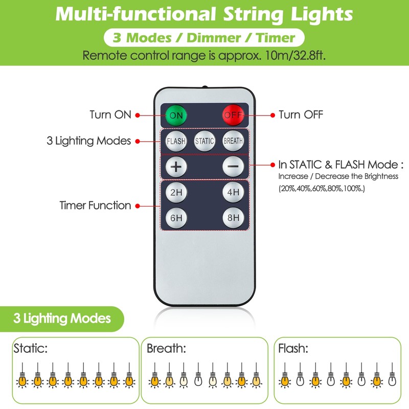 Larkvue 48FT Outdoor String Lights with Remote, Dimmable Patio Lights