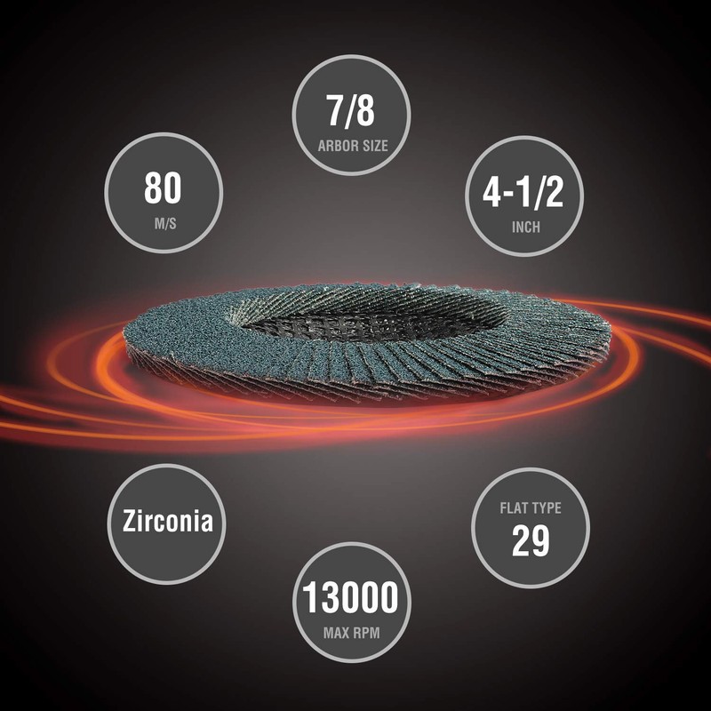 WORKPRO 20-Pack Flap Discs, 4-1/2-inch, Arbor Size 7/8-inch, T29 Zirconia