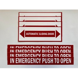 Five Star Graphics (8 Pack) in Emergency Push to Open and Automatic Door Sticker Vinyl Decals 15" X 1.75", 10" X 3.5" (X4PS195,X4PS191), Red, White