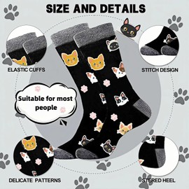 Novelty Cat Lovers Socks for Men Women, Cute Cotton Funny Animal Gifts for Dad Mom Husband Wife Christmas Ideas (Black Gray-Cat)
