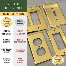 Rio Salto BRASS High Polish Gold Toggle Light Switch Covers STANDARD SIZE Metal Wall Plate Single Switch Wallplate Decorative Gold 1 Gang Wall Switch Plate Covers (Toggle Single Gang 5-Pack)