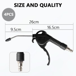 EXLECO 4 x Compressed Air Pistol Blow Gun Compressed Air 95 mm Blow Pipe Air Pressure Gun Compressor Air Gun with 1/4 Inch Connection Air Blow Gun Plastic Housing Blow Gun Max. 8 Bar Black