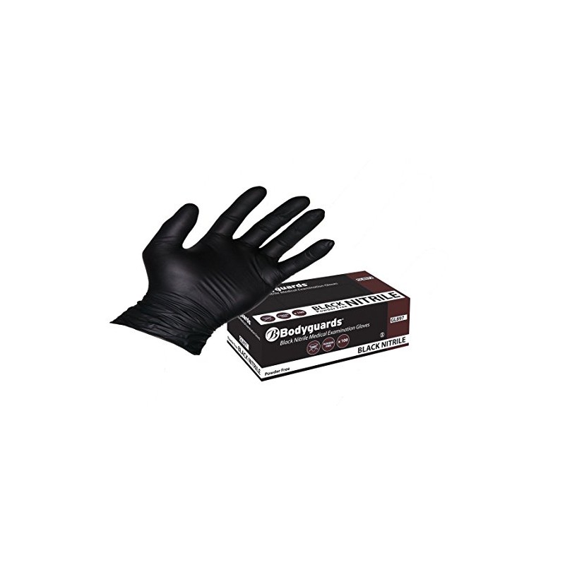 Bodyguards Black Nitrile Disposable Gloves GL897 Powder Free Tattoo Mechanic