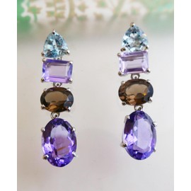 Blautopas, amethyst, und rauchquarz Statement 925 Sterling Silber Post Ohrringe - Natürlicher Edelstein - Geburtstagsgeschenk - Weihnachtsgeschenk - Handgefertigte Geschenkideen für Frauen