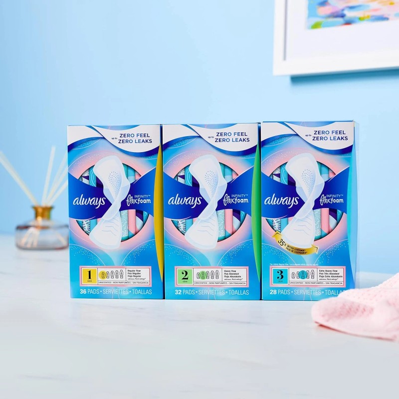 Always Infinity Feminine Pads for Women with Wings, Unscented, Size