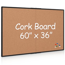Board2by Extra Large Cork Bulletin Board 60" X 36", Foldable Notice Pin Board for Wall, Black Aluminum Framed 5'x3' Corkboard, Wall Mounted Noticeboard with 36 Push Pins for School, Home & Office