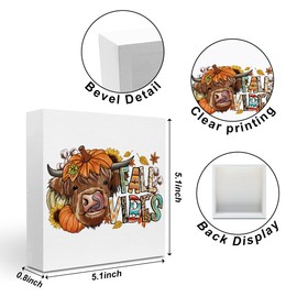 Cow Decor: Fall & Thanksgiving Home Decorations - Wood Box Sign with Pumpkin & Leaves - Farmhouse Style