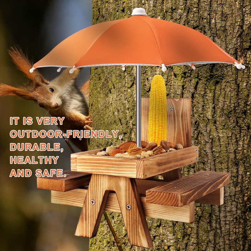 Gnodary Squirrel Feeder with Umbrella, Squirrel Feeders for Outside, Squirrel