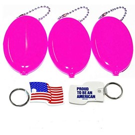 NPGD 3 Oval Squeeze Coin Holders with 1 Bonus Flag Key-Ring Made in the USA (Pink)