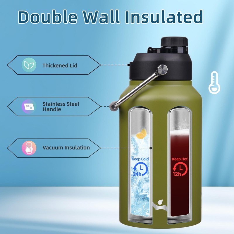 Konokyo Jug with Handle,87 oz Insulated Water Bottle with Carrying