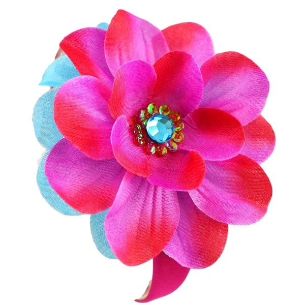 Girls JoJo Flower Satin Arch Headband By Funny Girl Designs (Hot Pink & Turquoise)