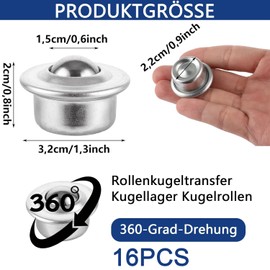 Oungy Pack of 16 Carbon Steel Ball Castors, Small, 15 mm Ball Transfer Ball Castors, Heavy Duty, 360º Metal Ball Castors with Steel Ball, Universal Ball Castors for Assembly Line, Sliding Sledge