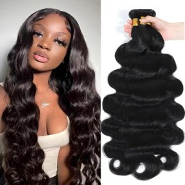 Aikebi Brazilian Human Hair Bundles 8 10 12 Inch Natural Body Wave Bundles Human Hair 100% Unprocessed 10A Quick Weave for Black Women Soft Sewn In with Double Weft
