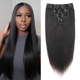 Remy Clip-in Hair Extensions - 20 Inch, 120g Straight, 8PCS Jet Black