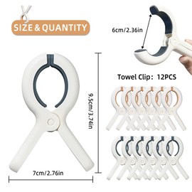 TAIHOBO Pack of 12 Towel Clips for Beach Loungers, Strong Windproof Clips on Beach, Plastic Clothes Pegs, Large, Holiday Must Haves Towel Clips, Clip for Pool Beach Daily Laundry