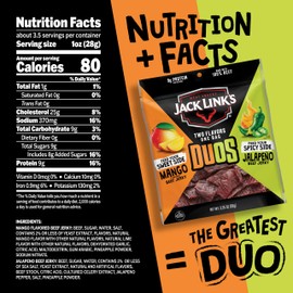 Jack Link's DUOs Jalapeño and Mango Beef Jerky, Shareable Under 100 Calories Snack Packs with 9g of Protein, Bulk Pack of Individual Bags of Meat Snacks – 3.25oz (8 Count)