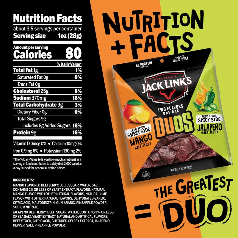 Jack Link's DUOs Jalapeño and Mango Beef Jerky, Shareable Under