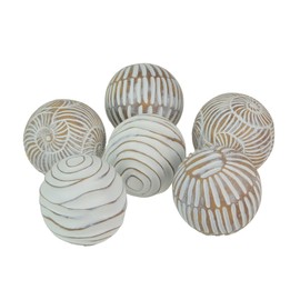 MayRich Company Set of 6 Whitewashed Resin Decorative Art Orbs – Rustic Carved Wood Look Geometric Spheres, 3 Inches in Diameter – Perfect for Tabletop Displays, Centerpiece