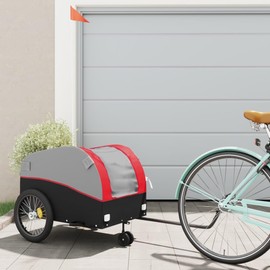 vidaXL Bike Trailer-Cargo Carrier for Bicycle w/Iron Construction, Safety Flag, Black/Red, 99.2 lb Capacity, Easy Tow Bar Connection