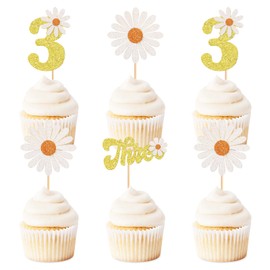 Keaziu - Paquete de 24 adornos de margaritas para 3 cumpleaños, decoración de fiesta de cumpleaños, margaritas, tres cumpleaños, tres años, regalos de fiesta hippie, suministros 3-1