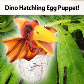 VFM - Pterodactyl Egg Hand Puppet 23cm Toy - Highly Detailed & Super Soft Orange Fabric Stuffed Animal Realistic Dino Hatchling Cuddly Plush - Natural World