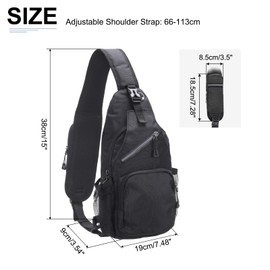 DTGN Oxford Small Sling Bag - 7.48"x15" (LXH) - Good for Women Men Hiking Travel Cycling - Multipurpose Crossbody Backpack Casual Packs with Headphone Jack - Black
