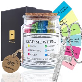 Bible verse jar, reading bible verse jar with cross necklace, hope jar, prayer jar, Christian women gifts, Christian mom gifts, Christian men gifts, Christian dad gifts (Gift box)