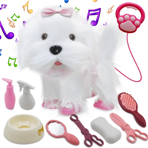 Jaydear Electronic Dog Toy for Kids, Plush Puppy Toy Interactive Toy -Walks/Barks/Shake Tail/Talk, Stuffed Animals Cute Dog Toys Soft Gift for Christmas, Easter, Birthday, White
