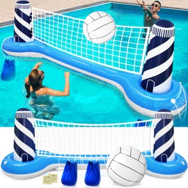 Inflatable Pool Games Volleyball Net Pool Float Set with 19" Beach Ball, Lighthouse Design – Floating Swimming Water Sports Toys for Adults, Perfect for Summer Pool Party Supply (112"X26"X35")