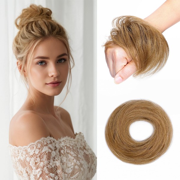 S-noilite Messy Bun Hair Piece Human Hair Straight Real Hair